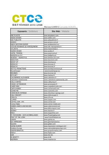 Exposants / Exhibitors Site Web / Website - CTCO