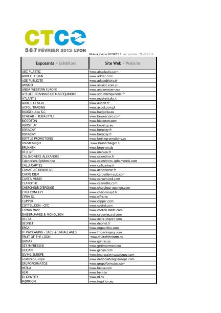 Exposants / Exhibitors Site Web / Website - CTCO