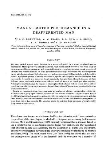 manual motor performance in a deafferented man - Free