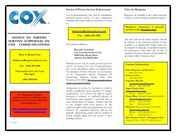 notice to parties serving subpoenas on cox communications