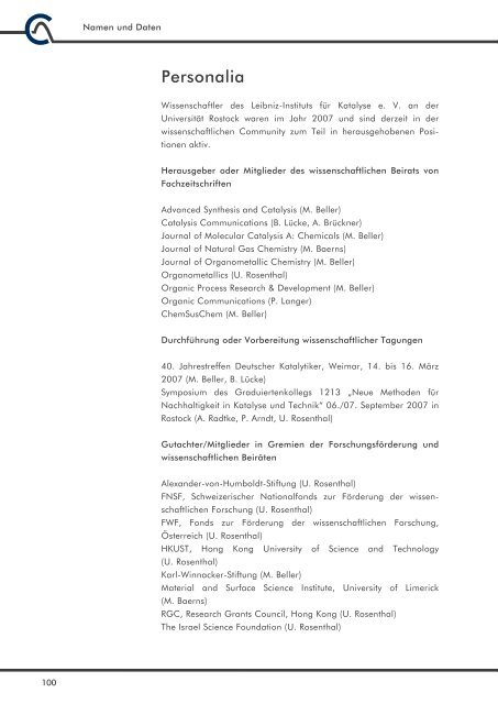 Jahresbericht 2007 - Leibniz-Institut für Katalyse