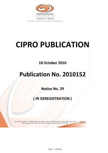 CIPRO PUBLICATION - ("CIPC")is