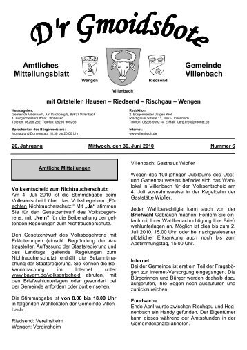 Amtliches Gemeinde Mitteilungsblatt Villenbach