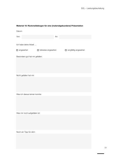 Selbst organisiertes Lernen SOL Leistungsbeurteilung