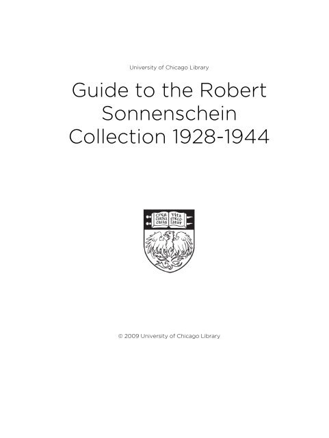 Guide to the Robert Sonnenschein Collection 1928-1944