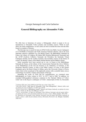 General Bibliography on Alessandro Volta - Pavia Project Physics ...