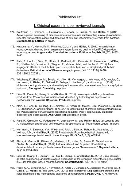 Publication list of Prof. Dr. Rolf Müller - Helmholtz-Zentrum für ...