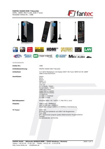 FANTEC R2650 DVB-T Recorder HDMI, 1080P, MKV H.264 ... - ELV