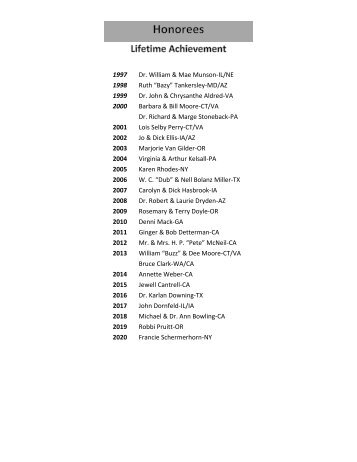 ECAHS Honoree Award Recipients 1997 - 2020