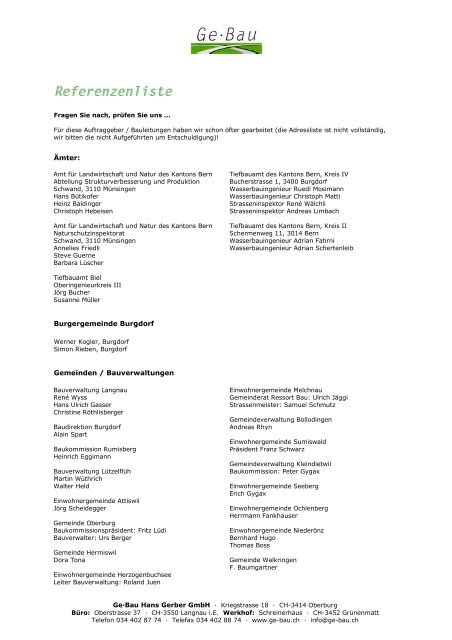 Download Referenzliste (PDF, ca. 55 KB) - bei Ge·Bau Hans Gerber ...