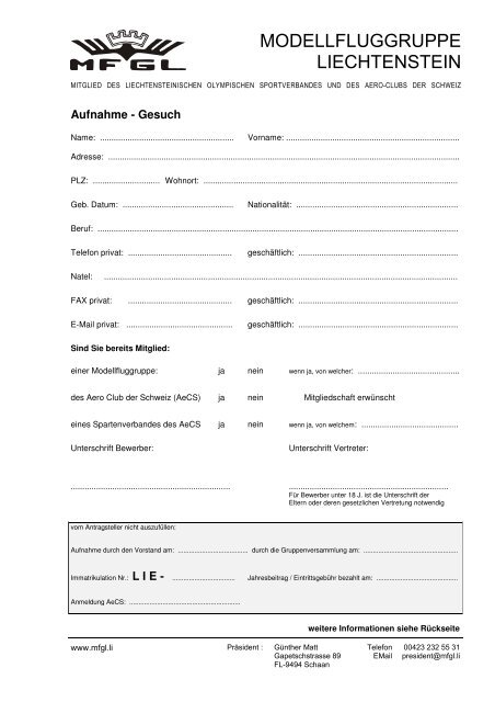 ein Anmeldeformular zum downloaden (PDF). - MFGL ...