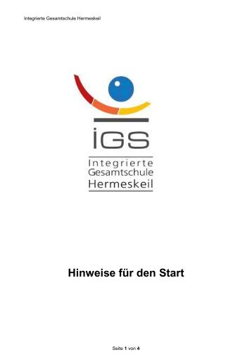 Hinweise zum Start an der IGS - Integrierte Gesamtschule Hermeskeil