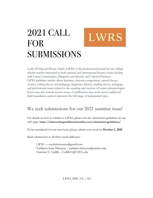 LWRS June 2020 Volume 1, Issue 1