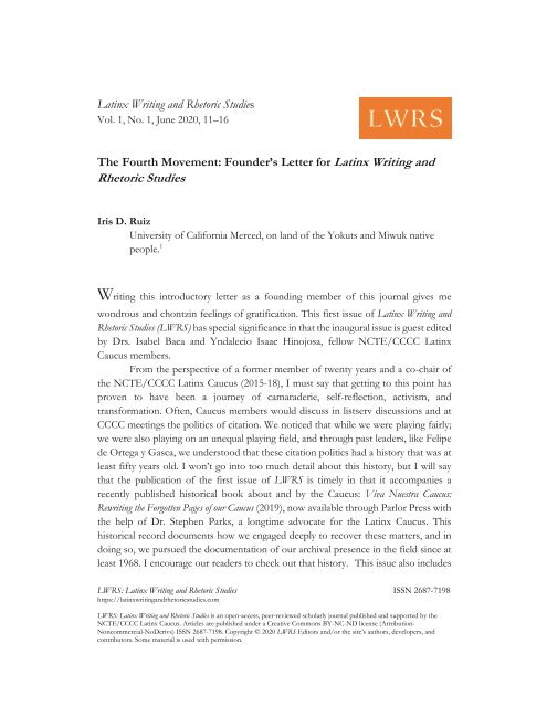 LWRS June 2020 Volume 1, Issue 1