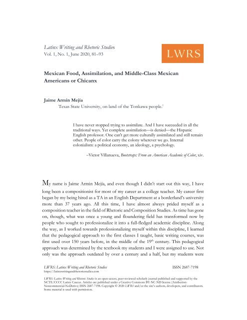 LWRS June 2020 Volume 1, Issue 1