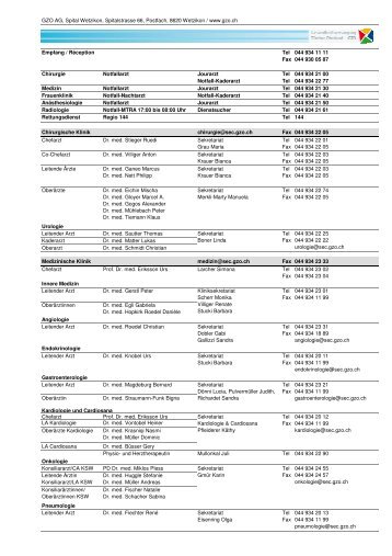 KONTAKTINFORMATIONEN MAI 2011 - GZO Spital Wetzikon