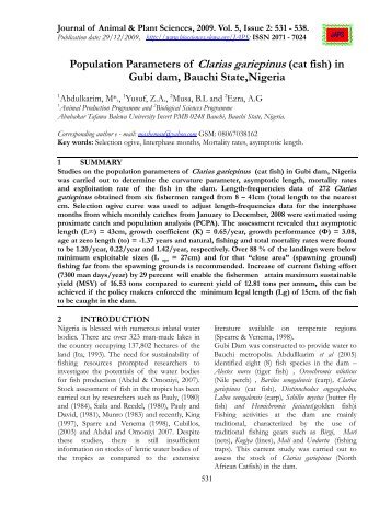 Population Parameters of Clarias gariepinus (cat fish) in ... - ELEWA