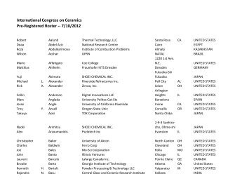 International Congress on Ceramics Pre-Registered Roster -- 7/10 ...