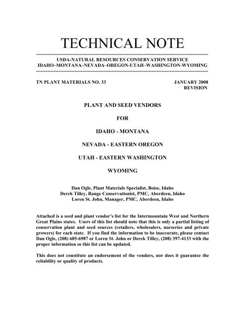 Technical Note 33 - Plant Materials Program