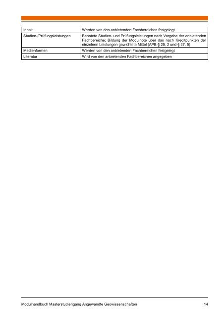 Master of Science Angewandte Geowissenschaften Modulhandbuch