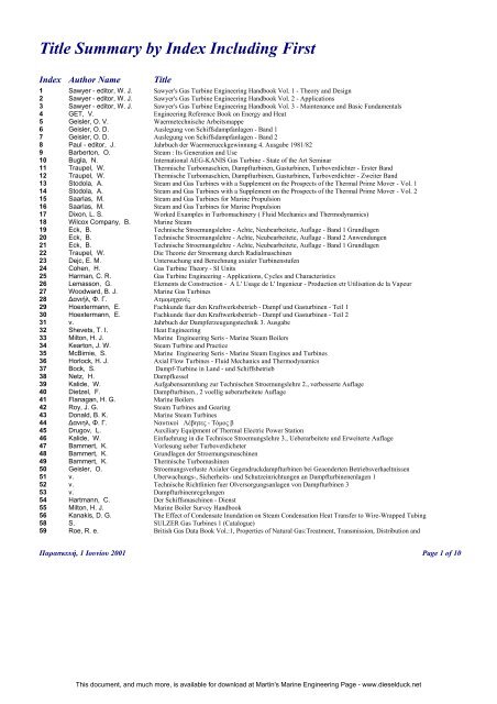 Title Summary By Index Including First Martins Marine - 