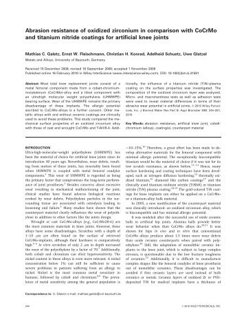 Abrasion resistance of oxidized zirconium in comparison with ...