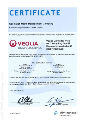 CERT FICATE - Veolia Umweltservice