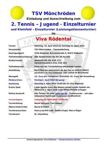 TSV Mönchröden 2. Tennis – Jugend - Einzelturnier Viva Rödental