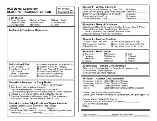 ROE Dental Laboratory BLUEPRINT DIAGNOSTIC PLAN ROE Dental Laboratory BLUEPRINT DIAGNOSTIC PLAN