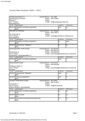 List & Label Report - Der PARITÄTISCHE Bundesfreiwilligendienst ...