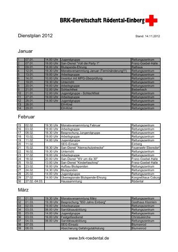 Dienstplan 2012 Januar Februar März - Bereitschaften