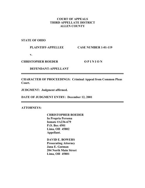 State of Ohio v. Christopher Roeder - Supreme Court - State of Ohio