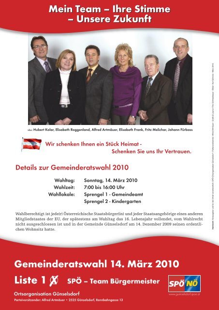 Gemeinderatswahl 14. März 2010 Liste 1 SPÖ – Team Bürgermeister