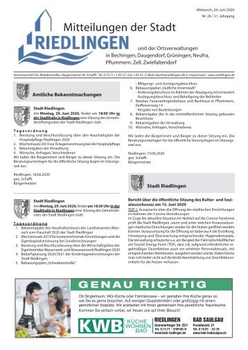 Amtliches Mitteilungsblatt Riedlingen 24.06.2020