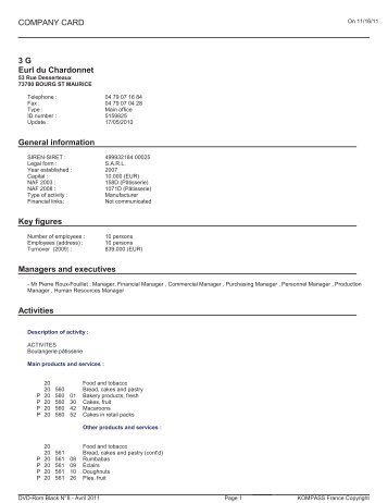 COMPANY CARD 3 G Eurl du Chardonnet General ... - USDA-france.fr