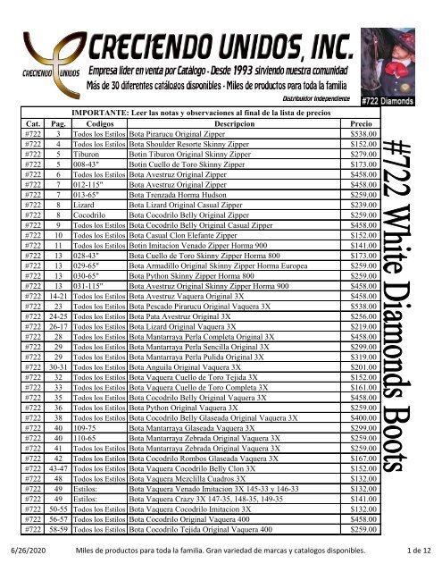 #722 White Diamonds Boots - Lista de precios
