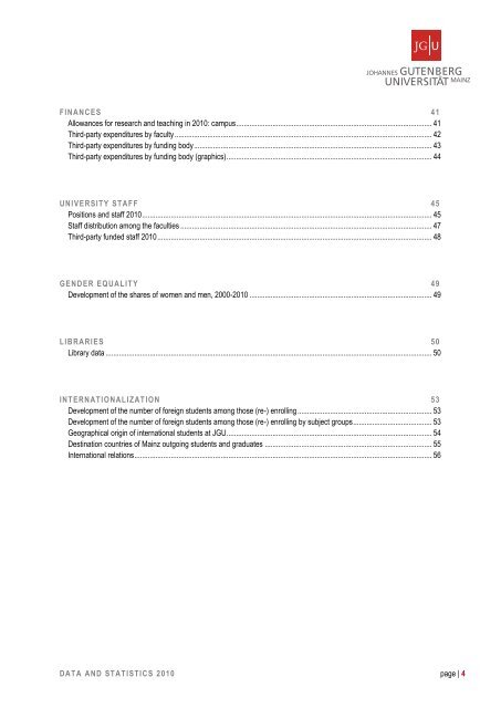 JGU Data and Statistics 2010 - Johannes Gutenberg-Universität Mainz