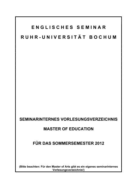 MEd. - Englisches Seminar - Ruhr-Universität Bochum