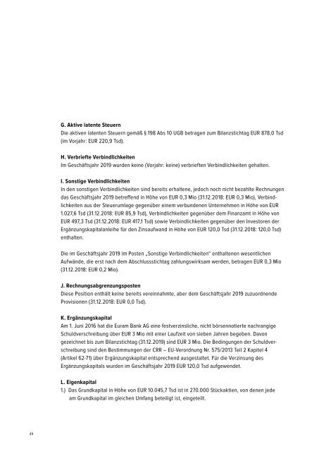Geschäftsbericht der Euram Bank 2019