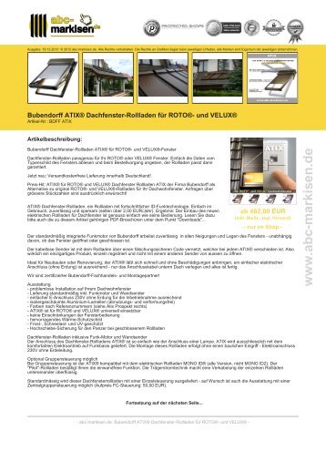 Bubendorff ATIX® Dachfenster-Rollladen für ROTO ... - ABC-Markisen