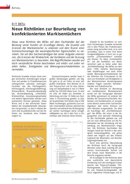 Neue Richtlinien zur Beurteilung von konfektionierten ...