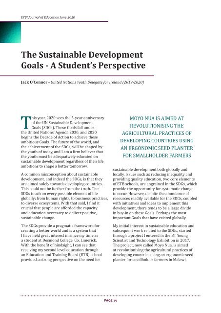 ETBI Journal of Education - Vol 2:1 -  June 2020 (Sustainable Development Goals 2015 -2030)