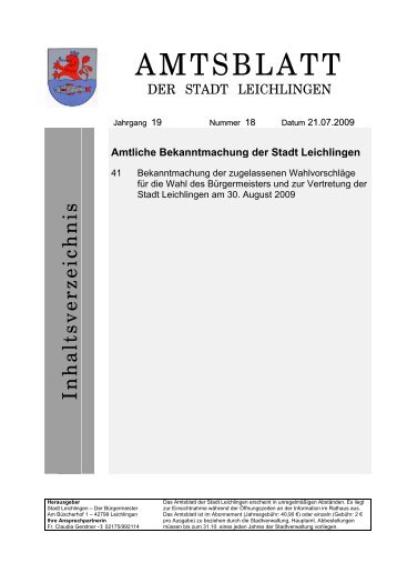 Amtliche Bekanntmachung der Stadt Leichlingen