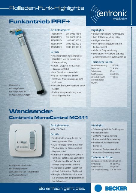 Centronic EasyControl EC541 Handsender Centronic EasyControl ...