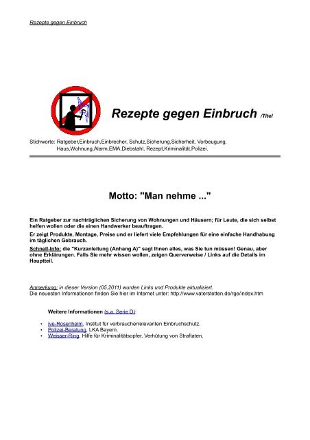 Rezepte Gegen Einbruch Titel Vaterstetten