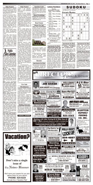 Local Classifieds - Bluffton News Banner