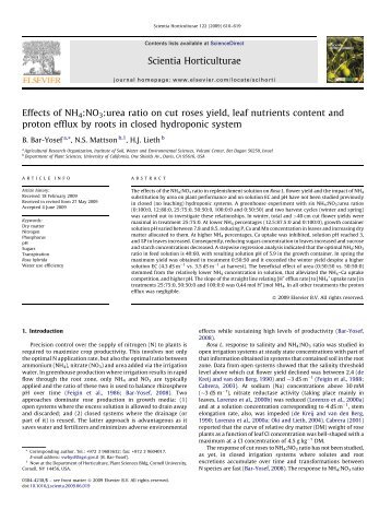 Effects of NH4:NO3:urea ratio on cut roses yield, leaf nutrients ...