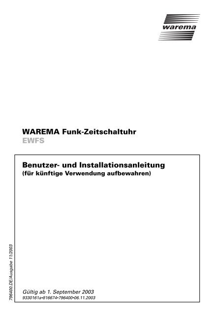 Benutzer- und Installationsanleitung Funk-Zeitschaltuhr ... - Warema