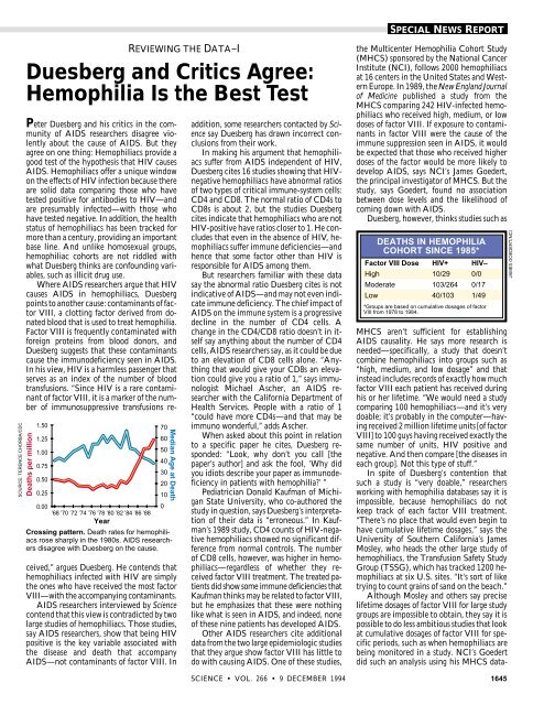 Duesberg and Critics Agree: Hemophilia Is the Best Test - Science
