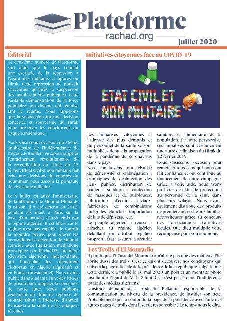 Infolettre Plateforme - Juillet 2020